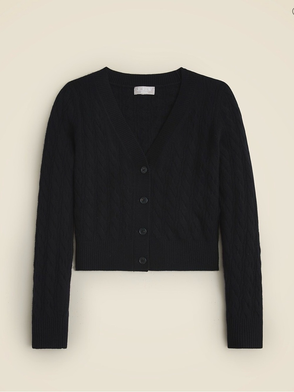 NWT J. Crew Black 100% Cashmere shrunken cable-knit V-neck cardigan sweater